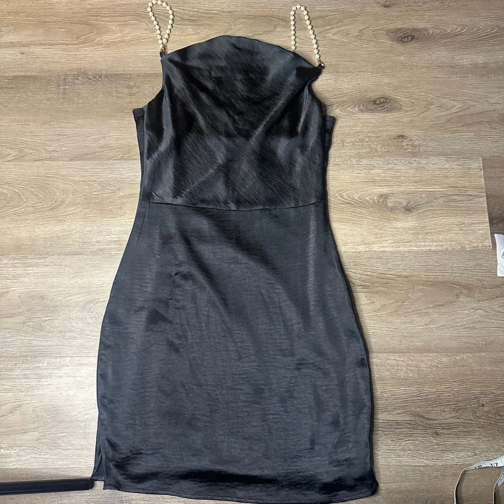 Nasty Gal Mini Dress Pearl Strap Cowl Neck Satin Party Dress Size 4 - Picture 2 of 15